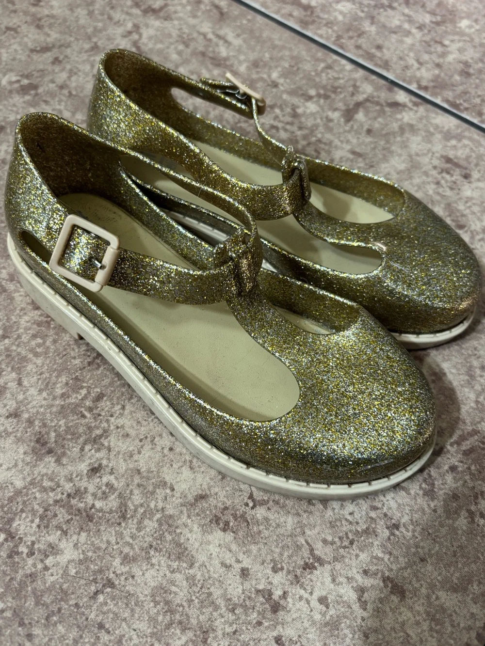 Mini Melissa Glitter T-Strap Mary Jane Shoes - Gold